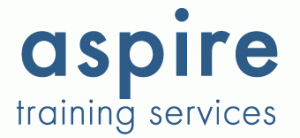 Blue text logo reading 'aspire training services'.